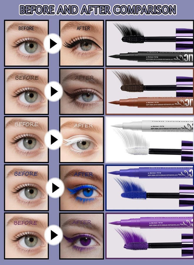 DuaTana Waterproof Brown Mascara&Liquid Eyeliner Pen Set,Volumizing Colored 5D Fiber Mascara for Eyelash Volume and Length Máscara,Longlasting Smudgeproof Matte Color Eye Liner Pencil Women Party Stage Use - Image 3